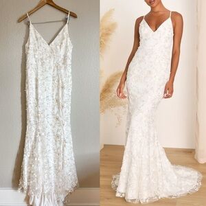 NWT Vow to Wow White 3D Floral Applique Sequin Maxi Dress!